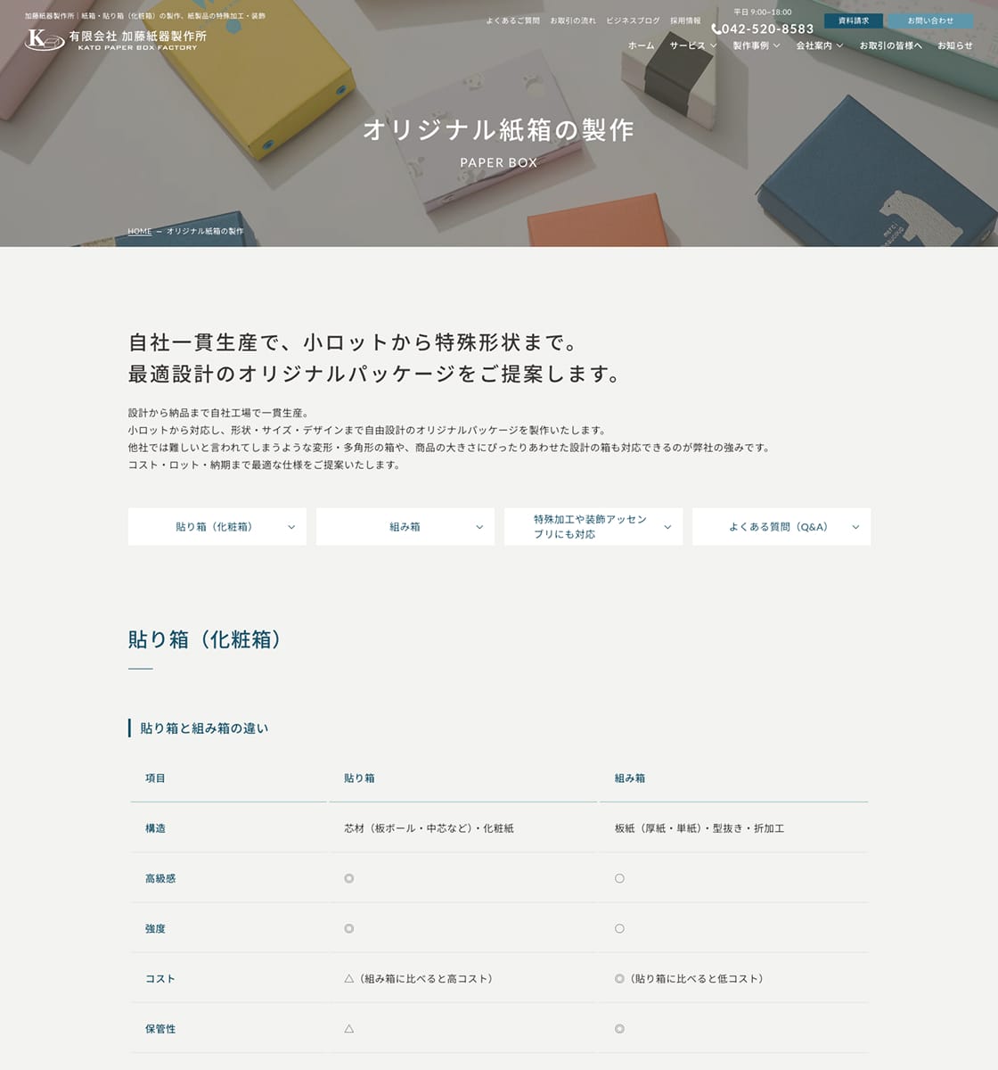 オリジナル紙箱の製作